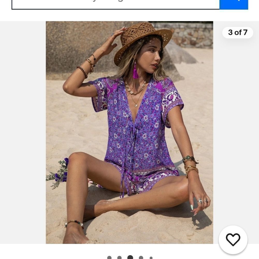Vibrant Purple Floral Women's Romper - Picture 4 of 7
